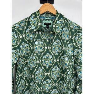 Talbots Shirt Women MP Green Floral Medallion Button Up Preppy Work Classic